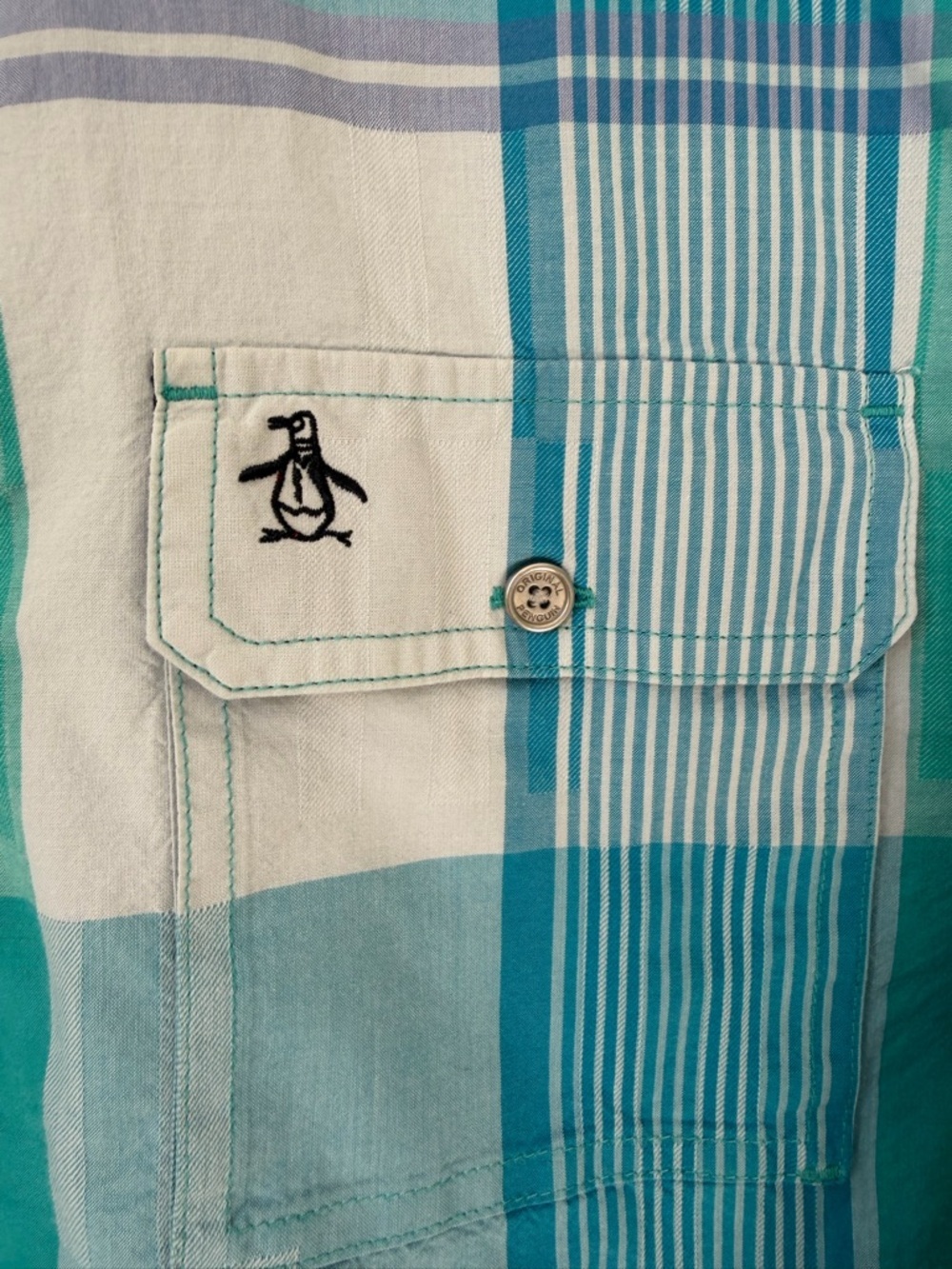 Original Penguin Teal & Light Blue Plaid Botton-Up Shirt XXL - Picture 5 of 11